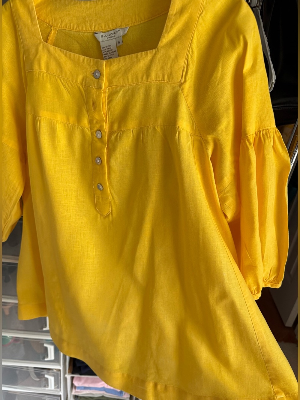 Sandro Bright Yellow Square-Neck Button Tunic
